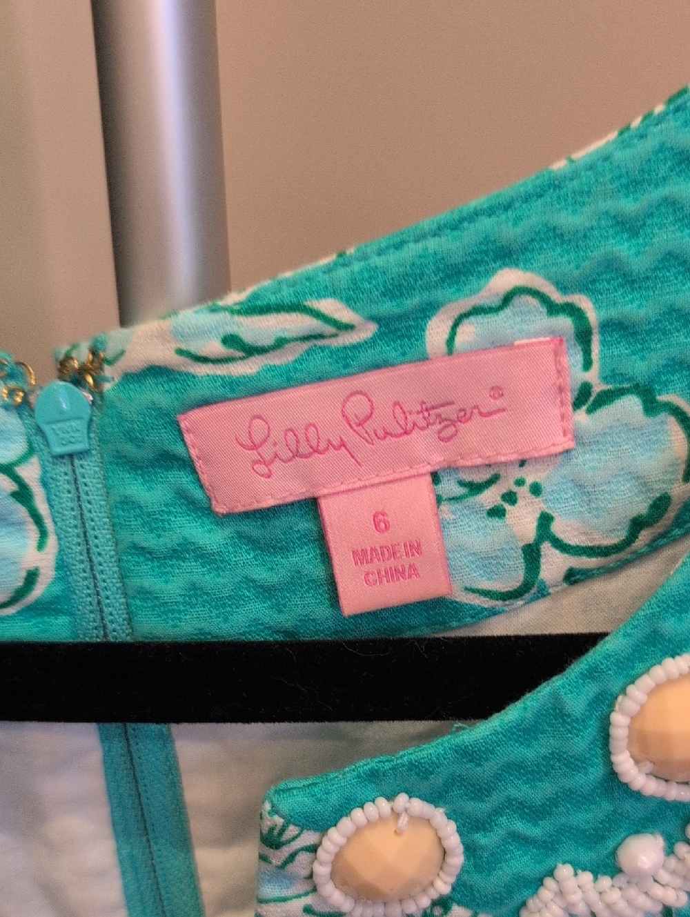 Lilly Pulitzer Teal and White Embellished Floral Dress